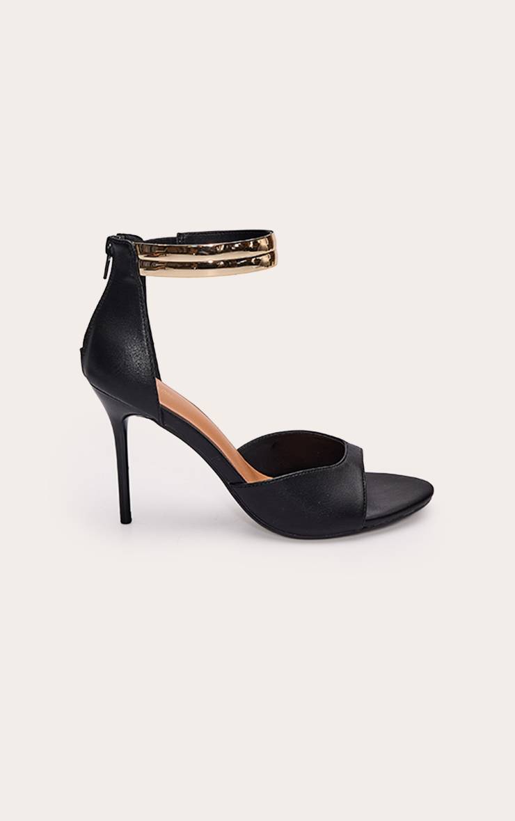 Noir Sandales À Talons En Synthétiquecuir Doré Avec Bride De Cheville