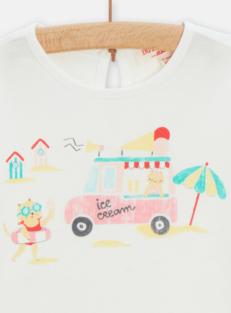 T-shirt écru à animation plage pour bébé fille