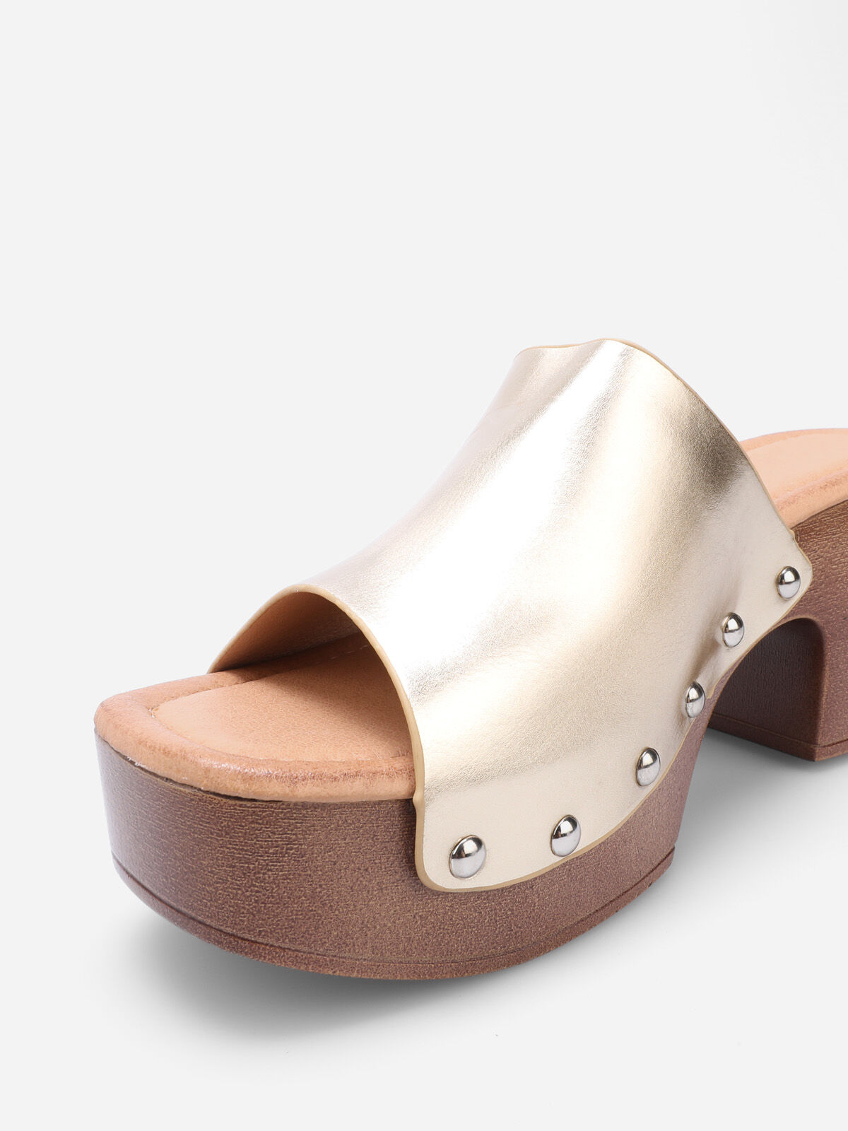 Mules sabots cloutées à plateforme- Doré