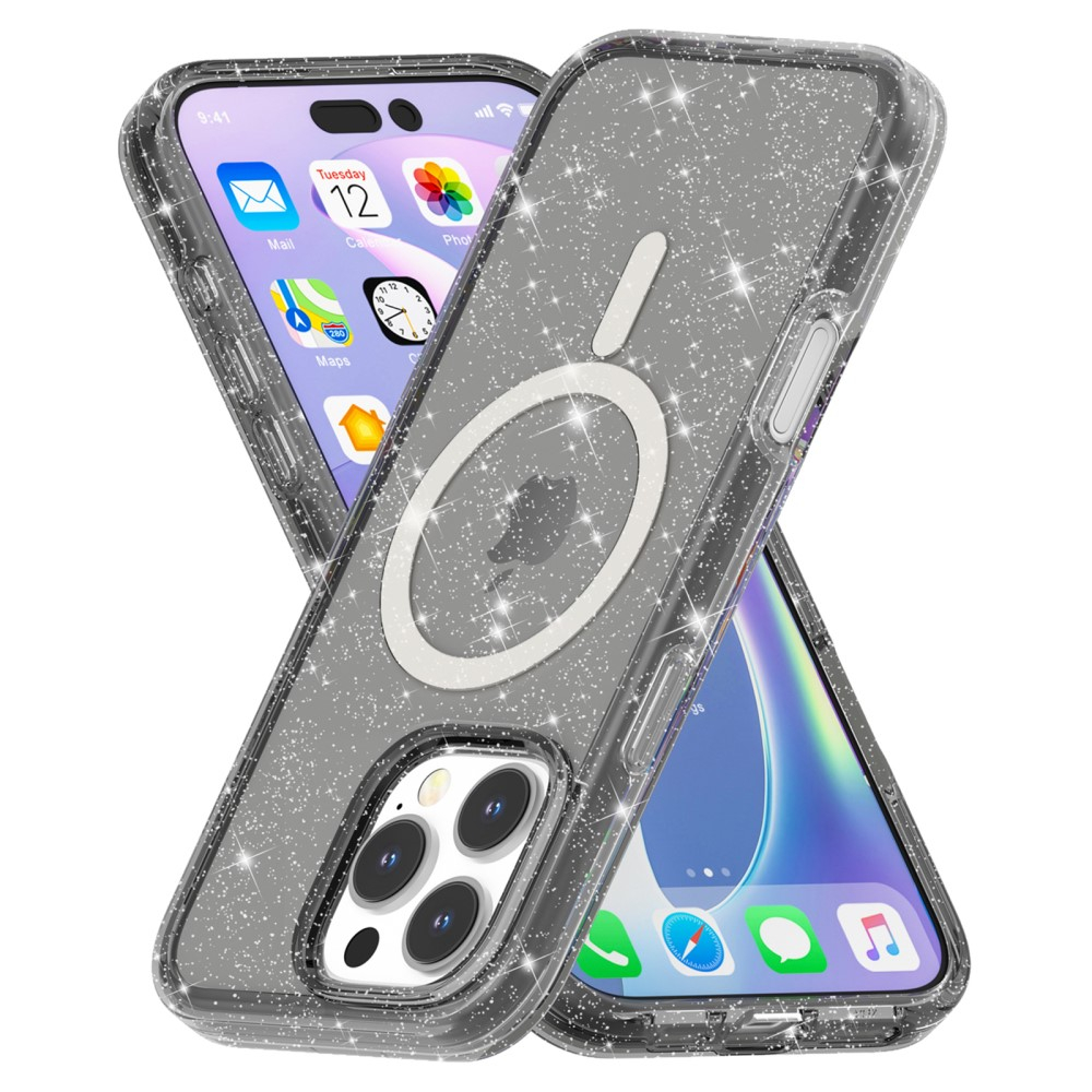 iPhone 16 Pro Max MagSafe Hybrid Hardcase Schutzhülle im Glitzer Design - Schwarz / Transparent
