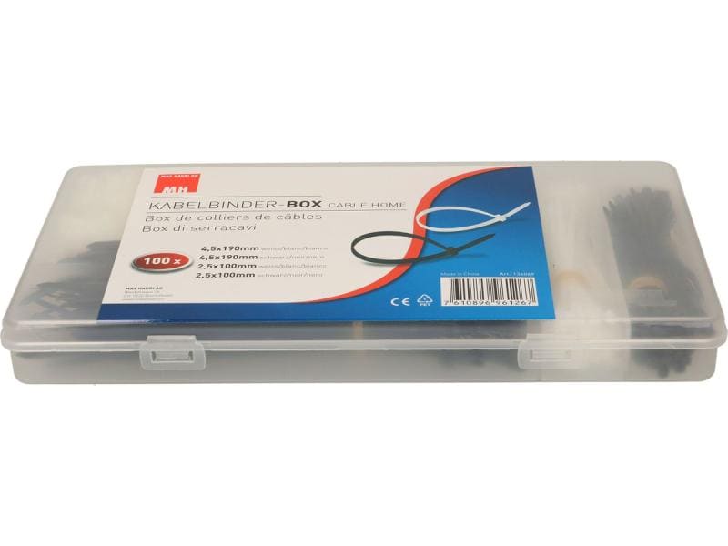 Max Hauri Kabelbinder Weiss/Schwarz 100 mm/190 mm x 2.5 mm/ Kabelbinderbox