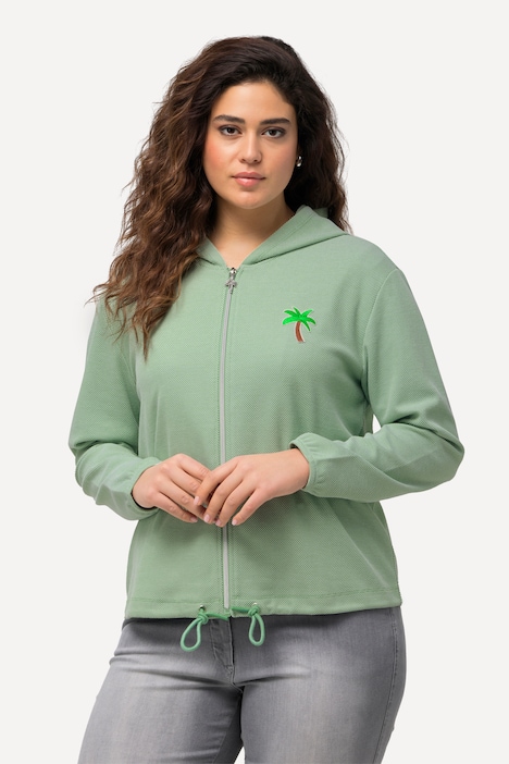 Sweatjacke, Piqué-Struktur, Kapuze, Kaktus-Stickerei