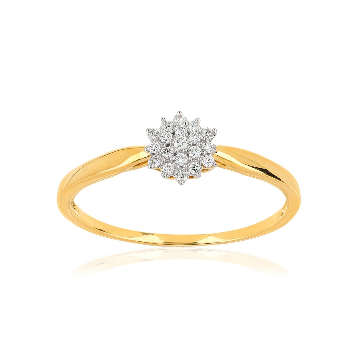 Bague or 375 2 tons fleur diamants