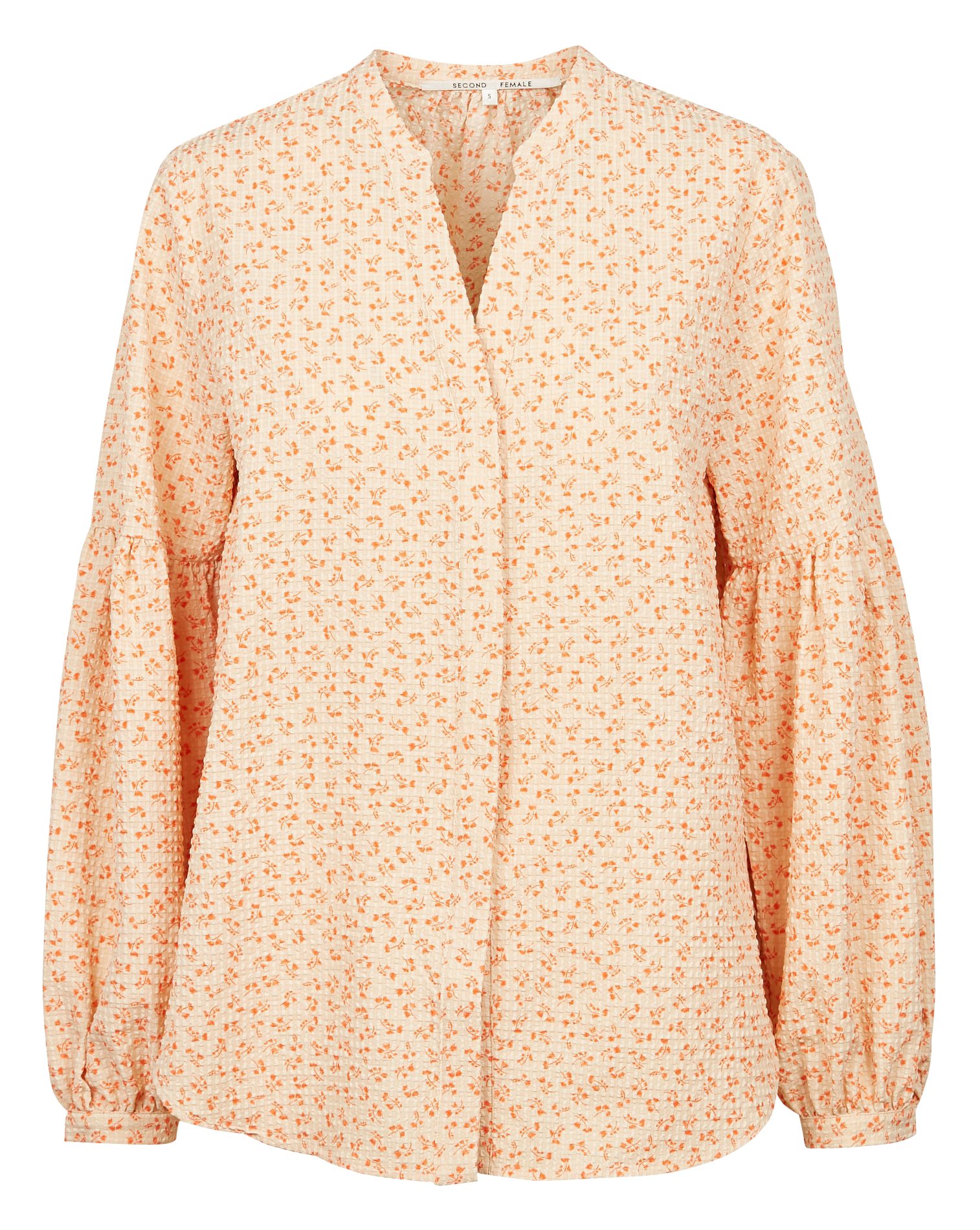 MICA - Chemise col tunisien texturée à imprimé fleuri | Beige