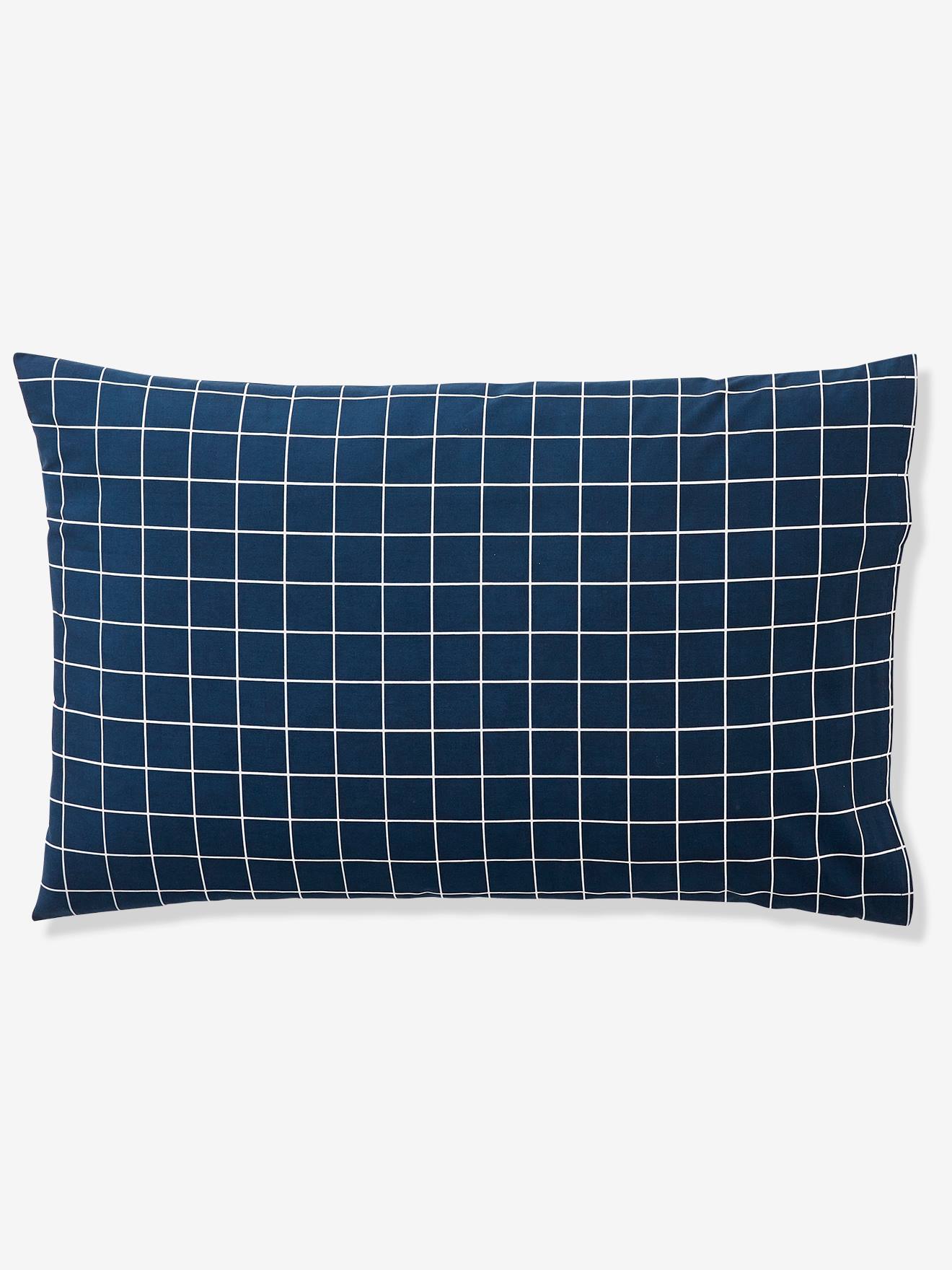Conjunto infantil Petit Pompier com capa de edredom e fronha em azul escuro liso com motivos.