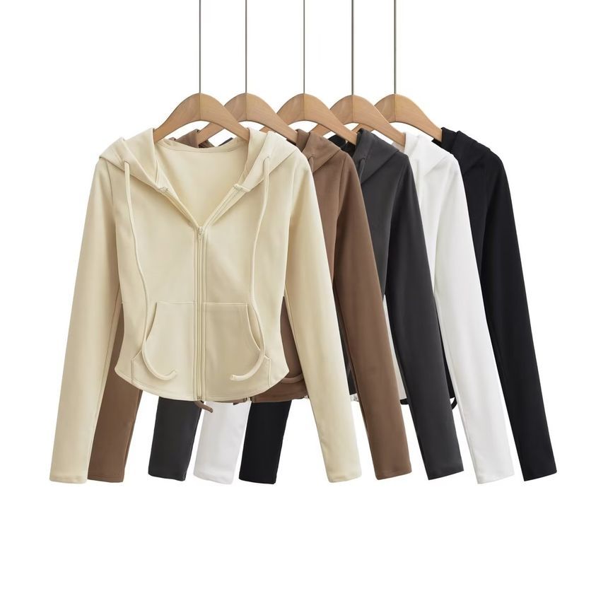 Tiny House - Effen cropped hoodie met rits