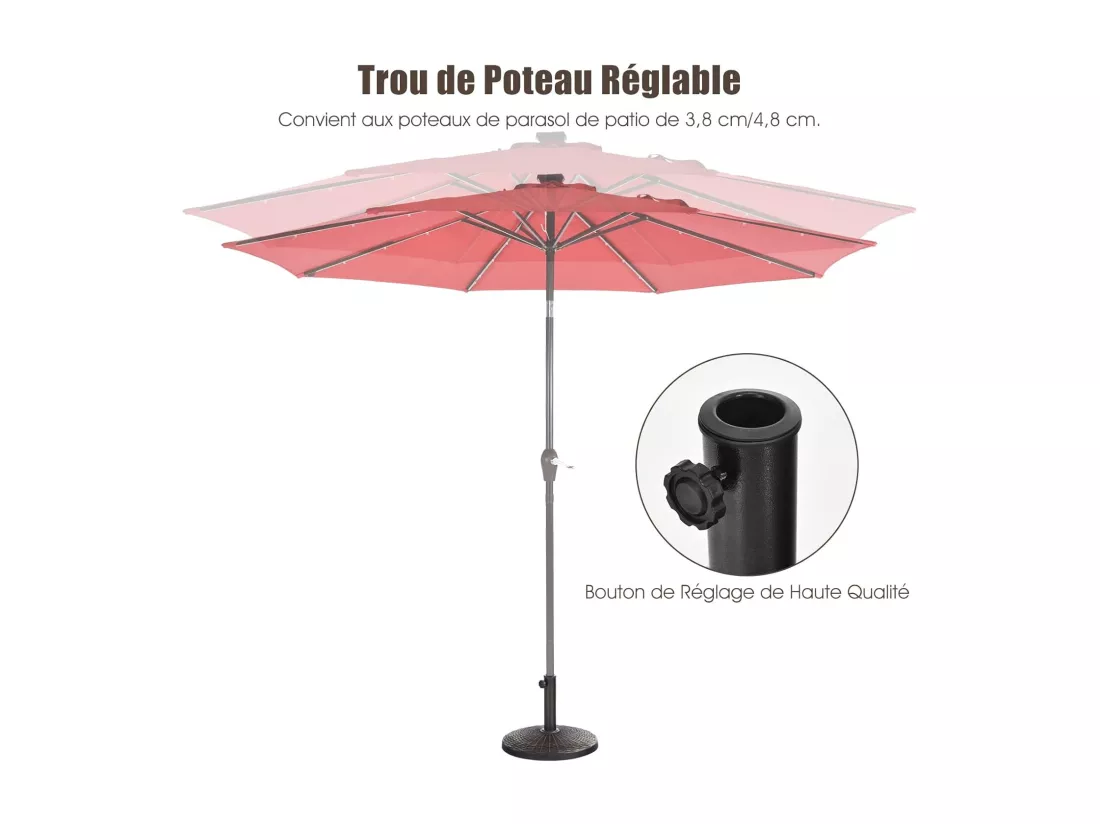 Base/Pied de Parasol Ronde de Patio en Résine 45 cm Résistant aux Intempéries pour Poteaux de Φ 38/ 48 mm Jardin, Plage