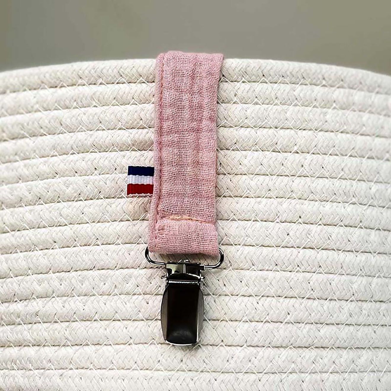 Papate Attache Tétine en Coton Bio Teddy rose - 17x2 cm