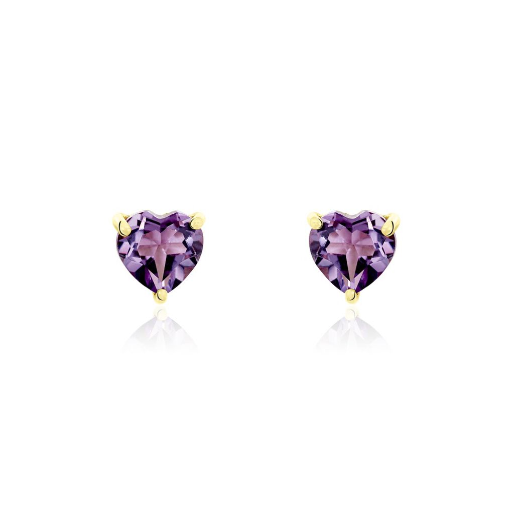 Boucles D'oreilles Puces Salona Or Jaune Amethyste Violet