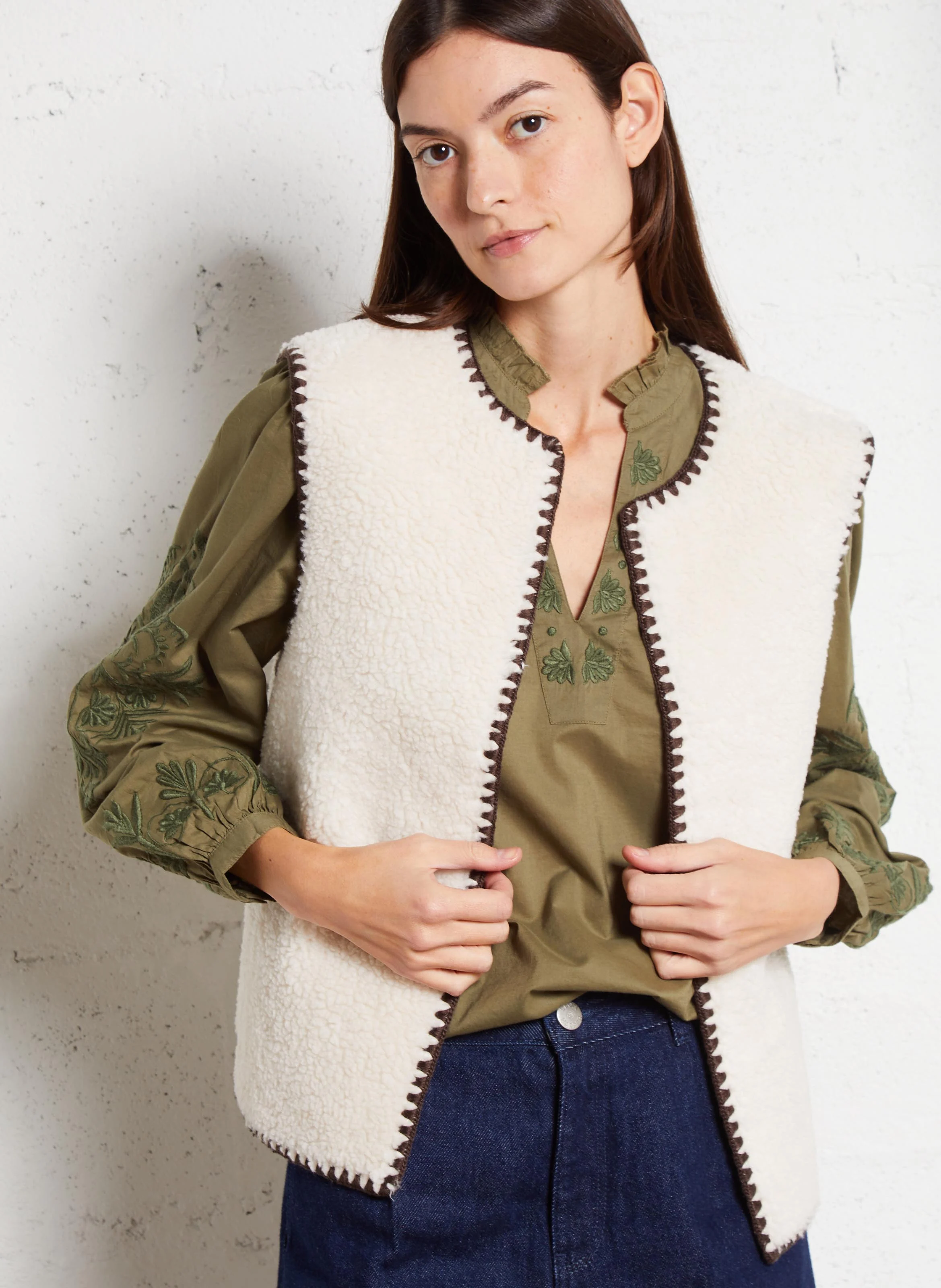 GIRA - Veste col rond en sherpa | Blanc