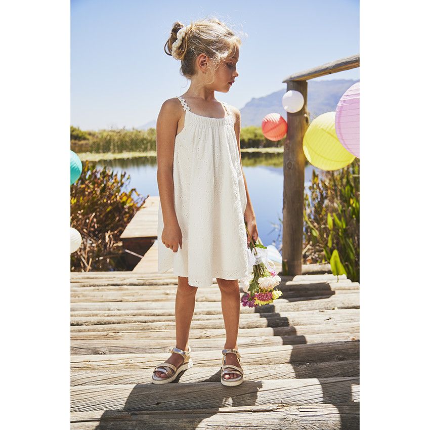 Robe de cérémonie en broderie anglaise pour fille - Blanc