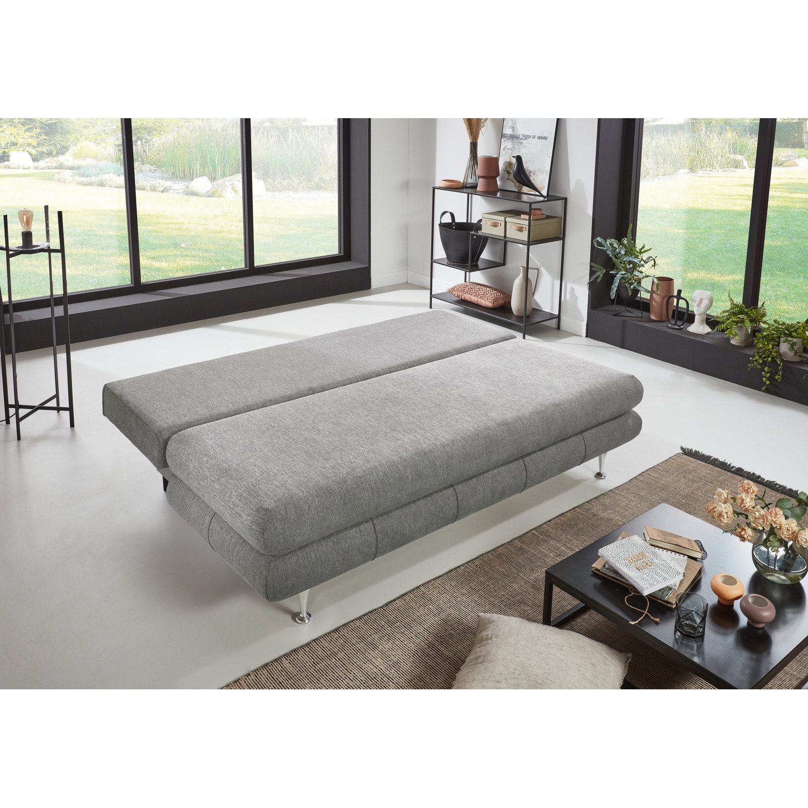 Bettsofa Ben Stoff grau, Bettkasten