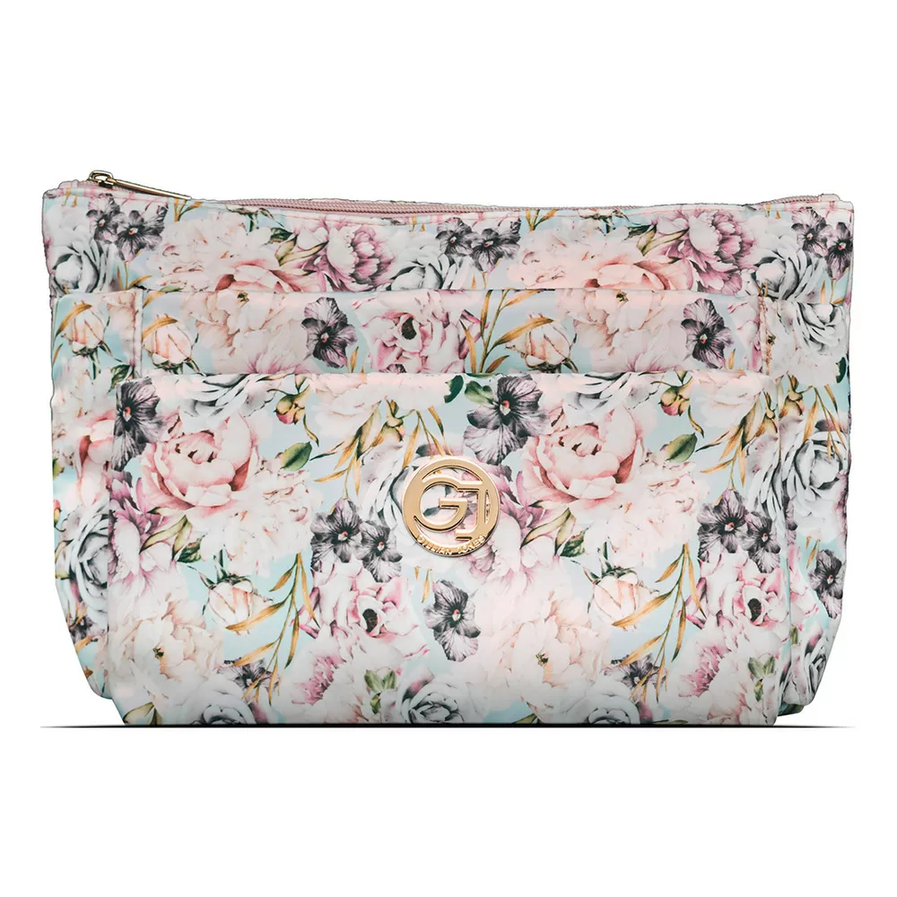 Gillian Jones 3-rums kosmetiktaske rosa storblomstret print - 1 stk.