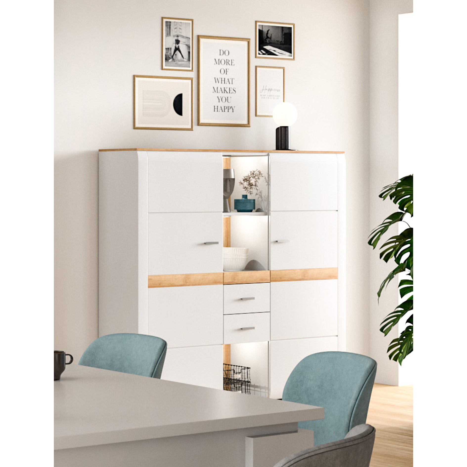 Highboard ASHTON - ashgrey matt-Rivera Eiche - 141 cm