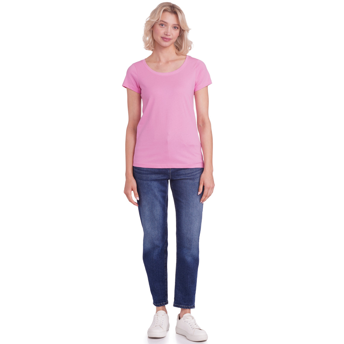 Famy 3 Damen T-Shirts im Basic-Look blau / rosa / weiss