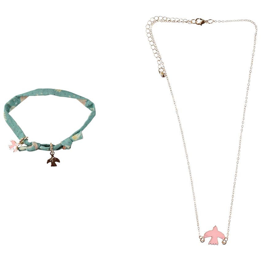 Set collier + bracelet en tissu pour fille - Jaune