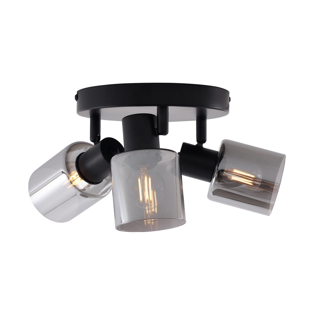 Moderne plafondlamp zwart met smoke glas rond 3-lichts - Cilin
