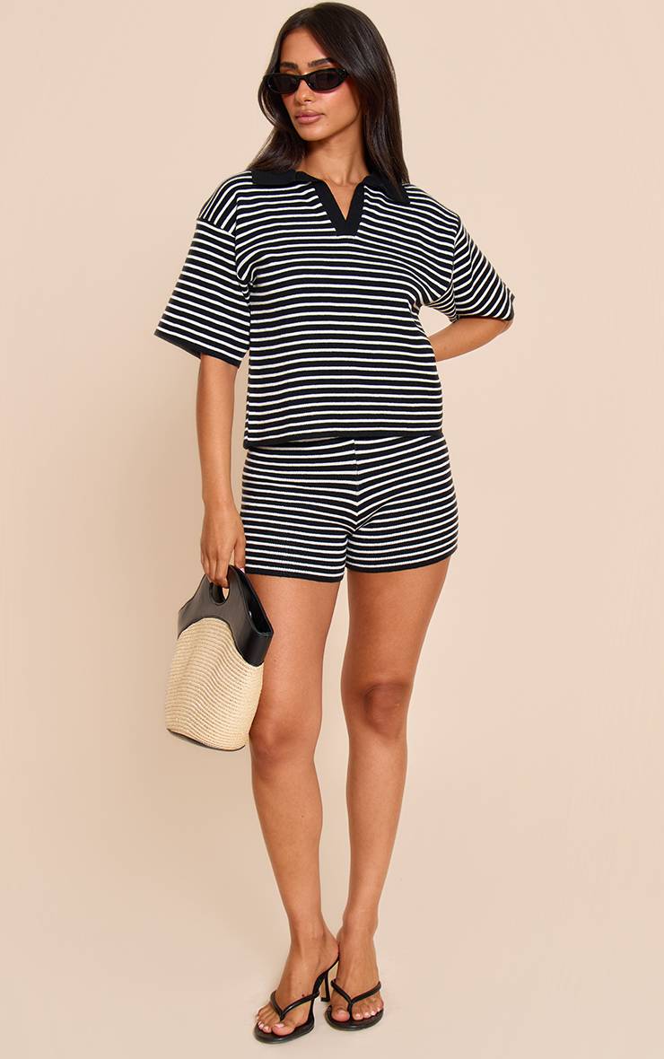 Noir Haut Oversize À Col Rayé En Maille Petite