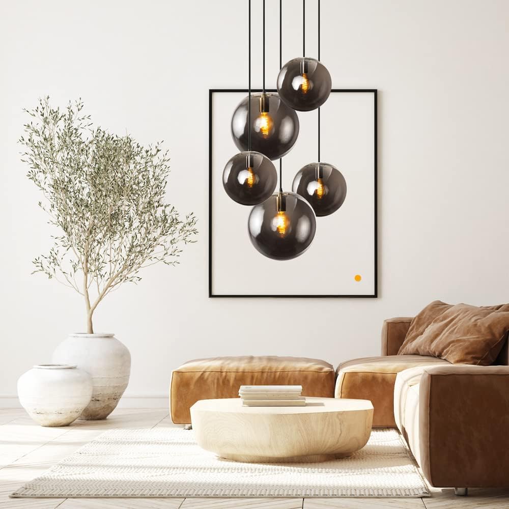 s.luce Orb Glaskugel Galerieleuchte 5m Abhängung, Farbe Schwarz/Rauch, Größe Ø 50cm