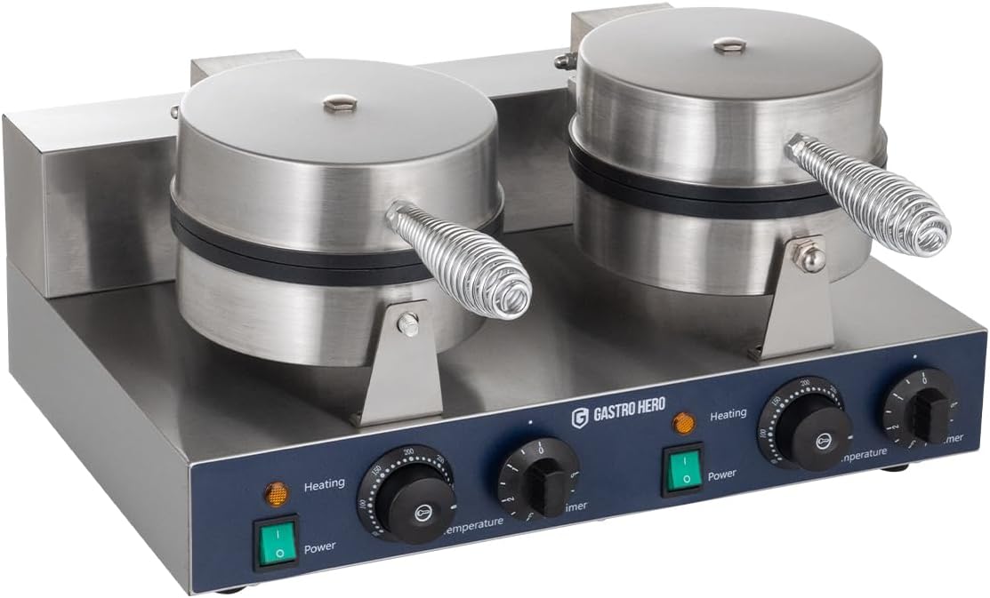 Doppel-Waffeleisen rund I Waffelautomat für Gastronomie I waffle maker Ø180 mm I Mit Temperaturregler und Signalleuchte I Für Restaurants und Cafés