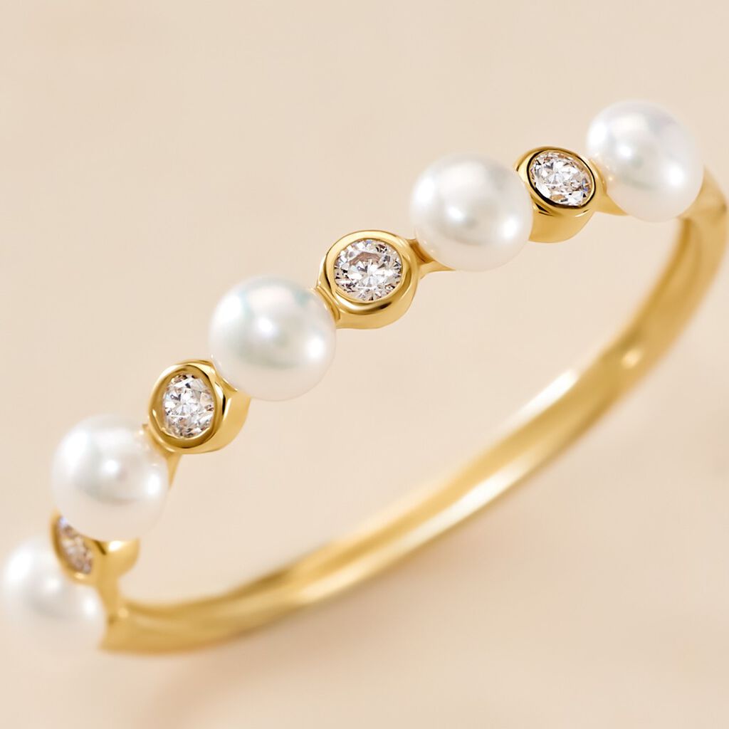 Bague Tiny Pearls Or Jaune Perle De Culture Oxyde De Zirconium