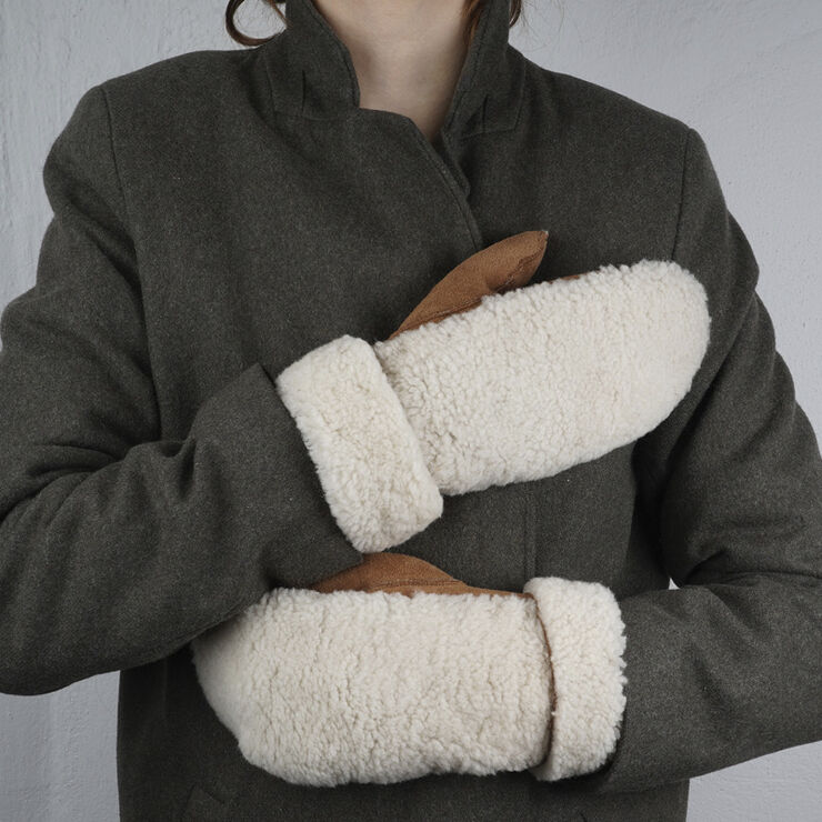 Lovelies COLON - MITTENS - PALM OF SUEDE AND UPPER OF CURLY SHEARLING Winter white / ca