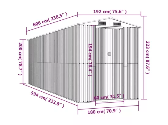 Abri de jardin Anthracite 192x606x223 cm Acier galvanisé