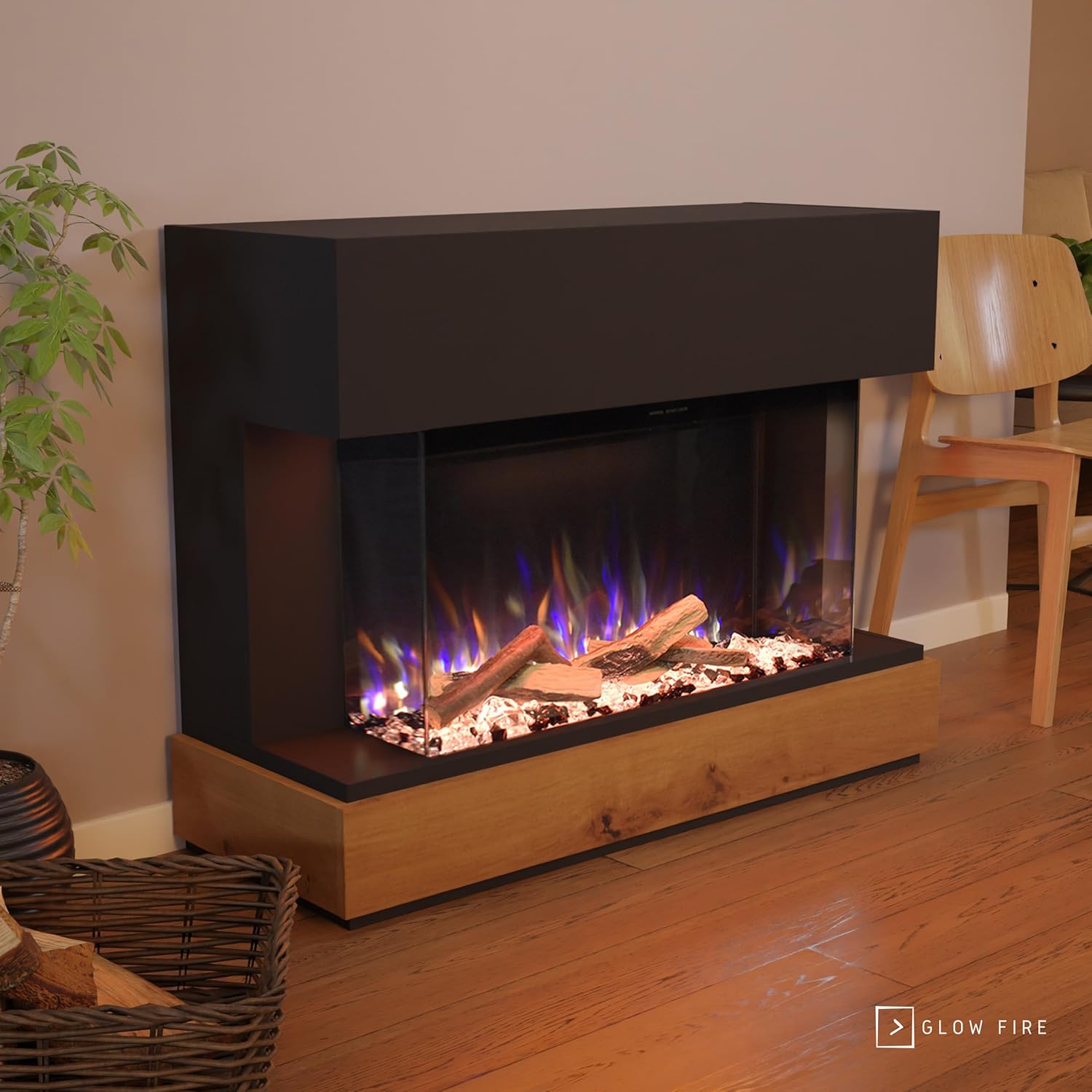 GLOW FIRE Kaminofen Curie mit realistischem 3D E-Motion LED-Feuer - Stand-Elektrokamin mit Heizung, Kaminfeuer & Timer, max. 1500 W, 114x89x41,5, Schwarz