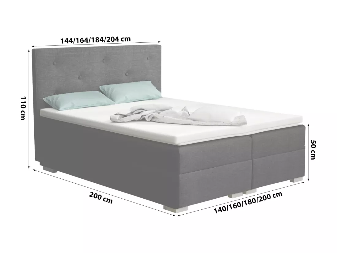 LIT BOXSPRING avec surmatelas Holta 200x200 cm, Lux 23 (Noir)