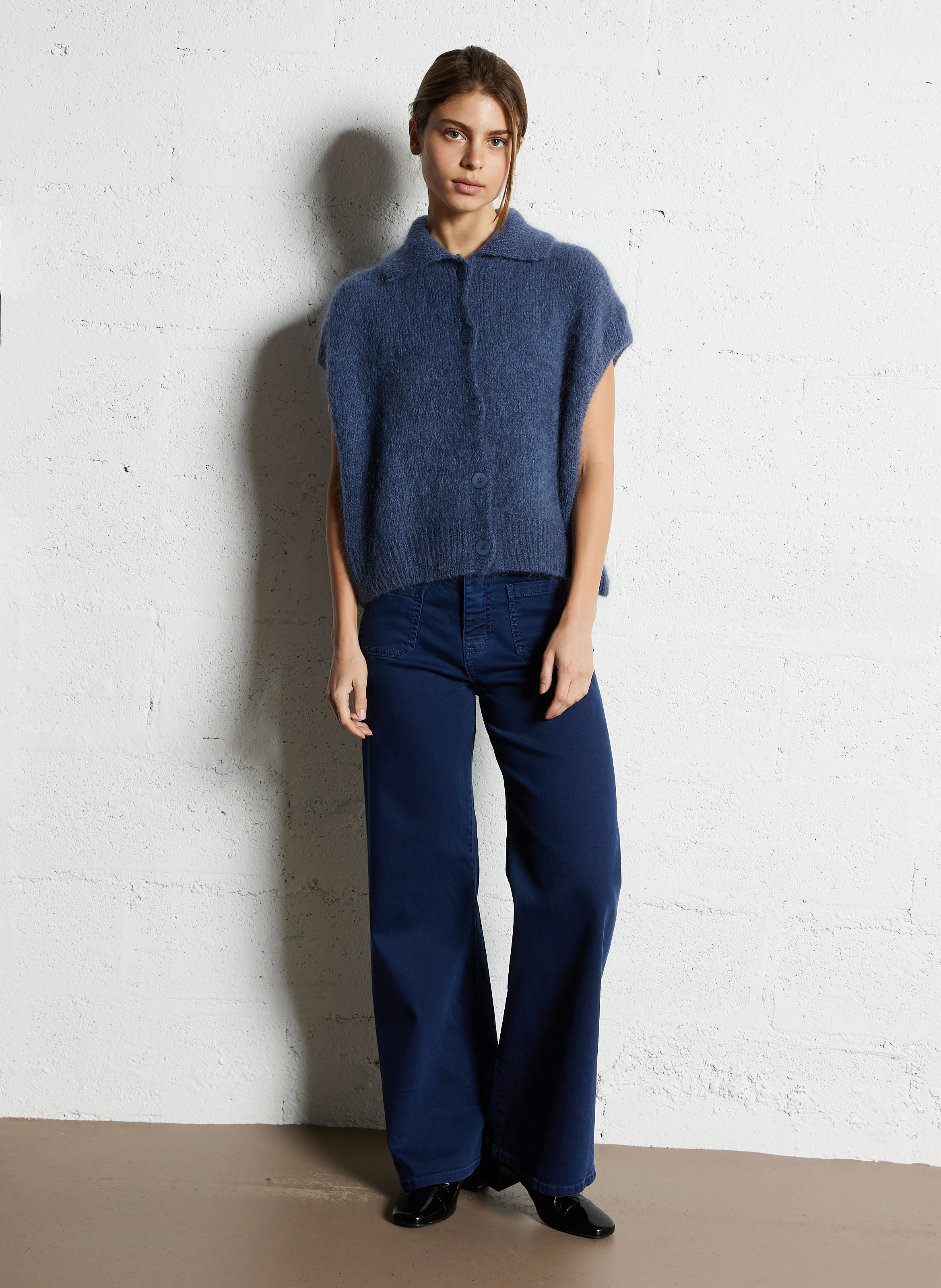 Jean large taille haute en coton | Bleu