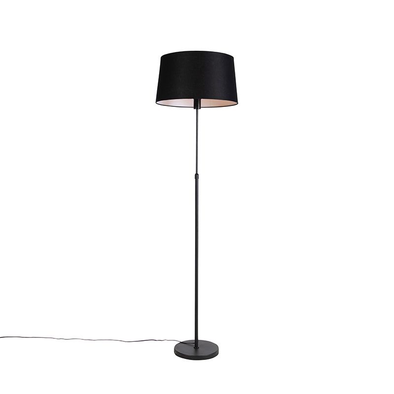 Vloerlamp zwart met zwarte linnen kap 45cm verstelbaar - Parte