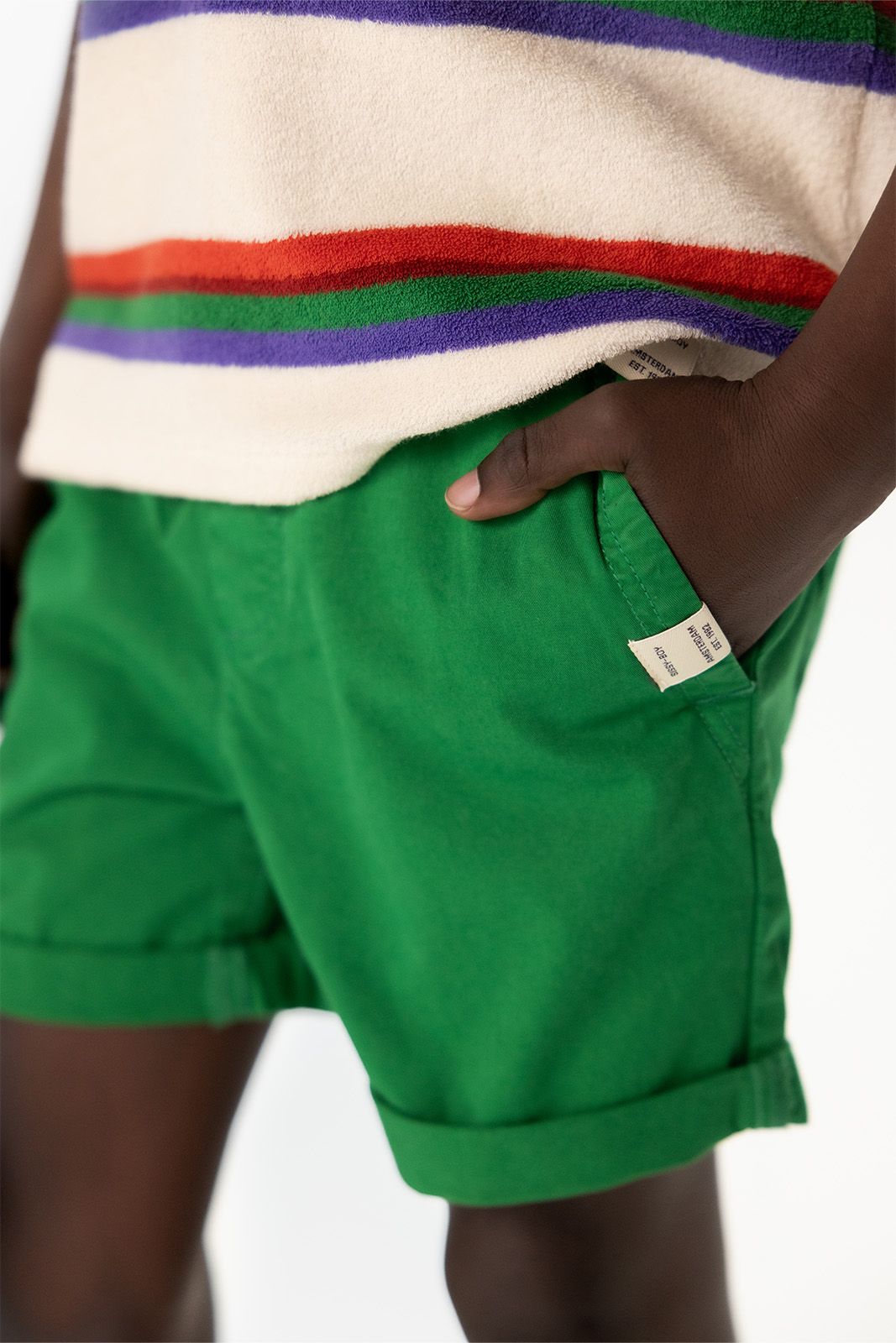 Groene denim pull on shorts