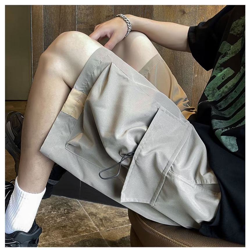 jaywoon - Hoge taille, effen, wijde cargo shorts