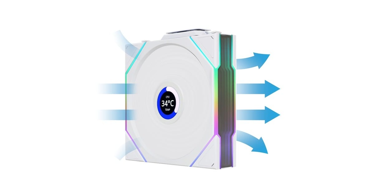 Lian LiUNI FAN TL 120 LCD Wireless RGB case fans  (Wit, 3 stuks, 120 x 124 x 28 mm, PWM, 1x 9-pin USB, incl. controller)