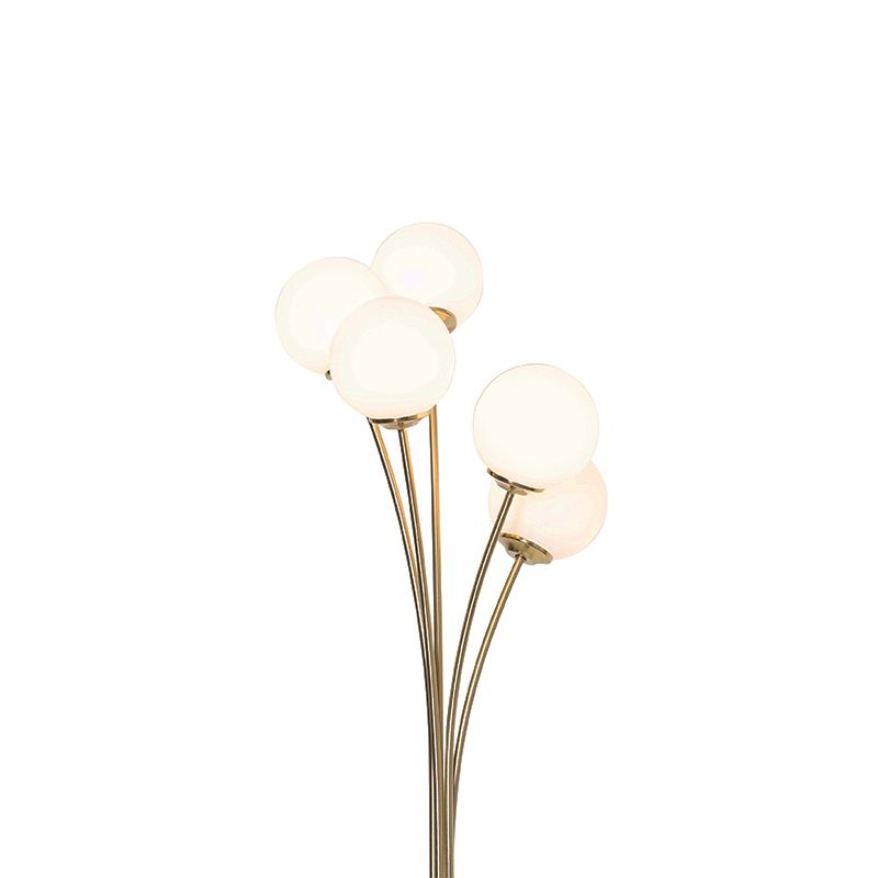 Moderne vloerlamp goud met opaal glas 5-lichts  - Athens