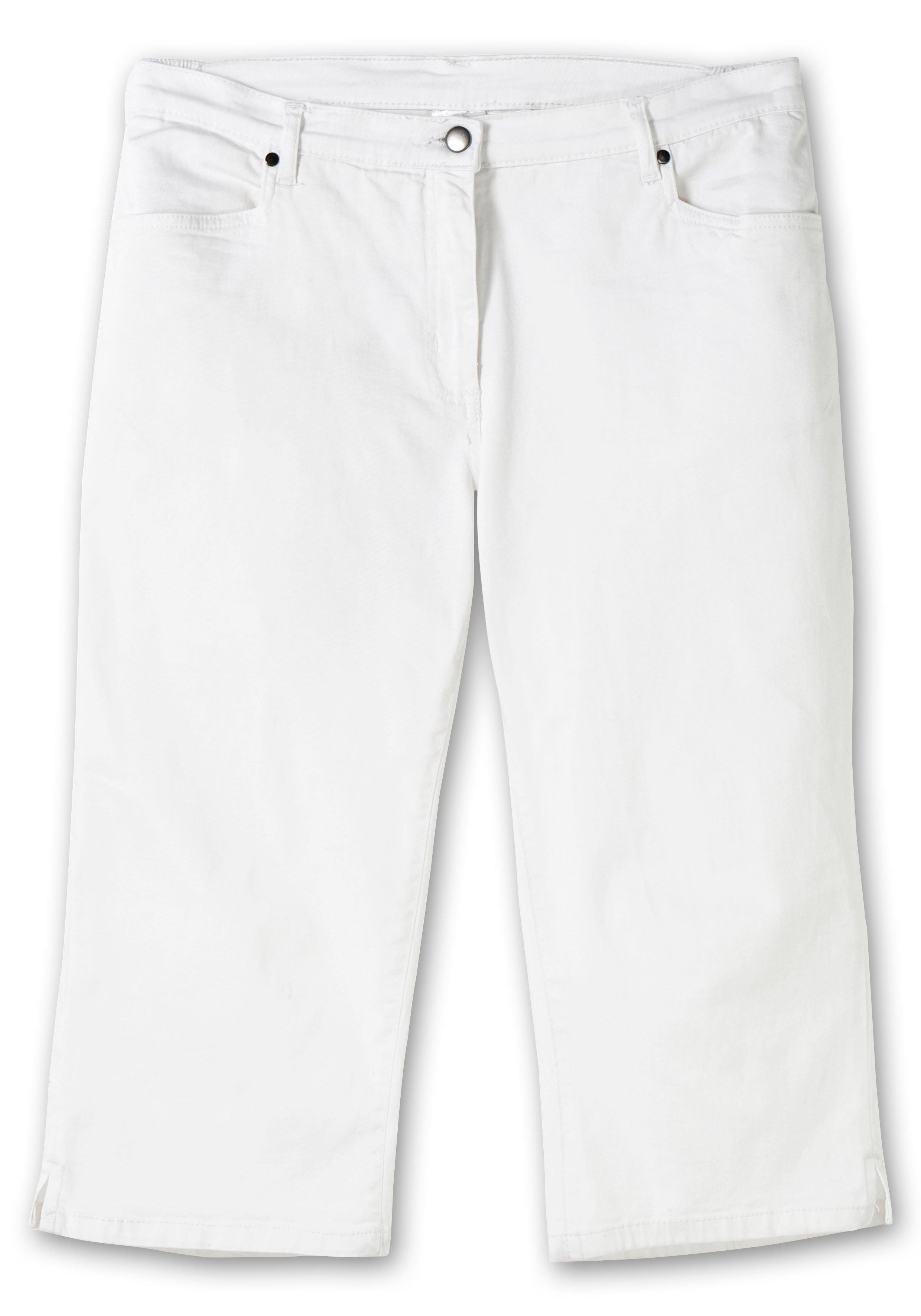 Caprijeans mit Teilgummibund und Glitzersteinen