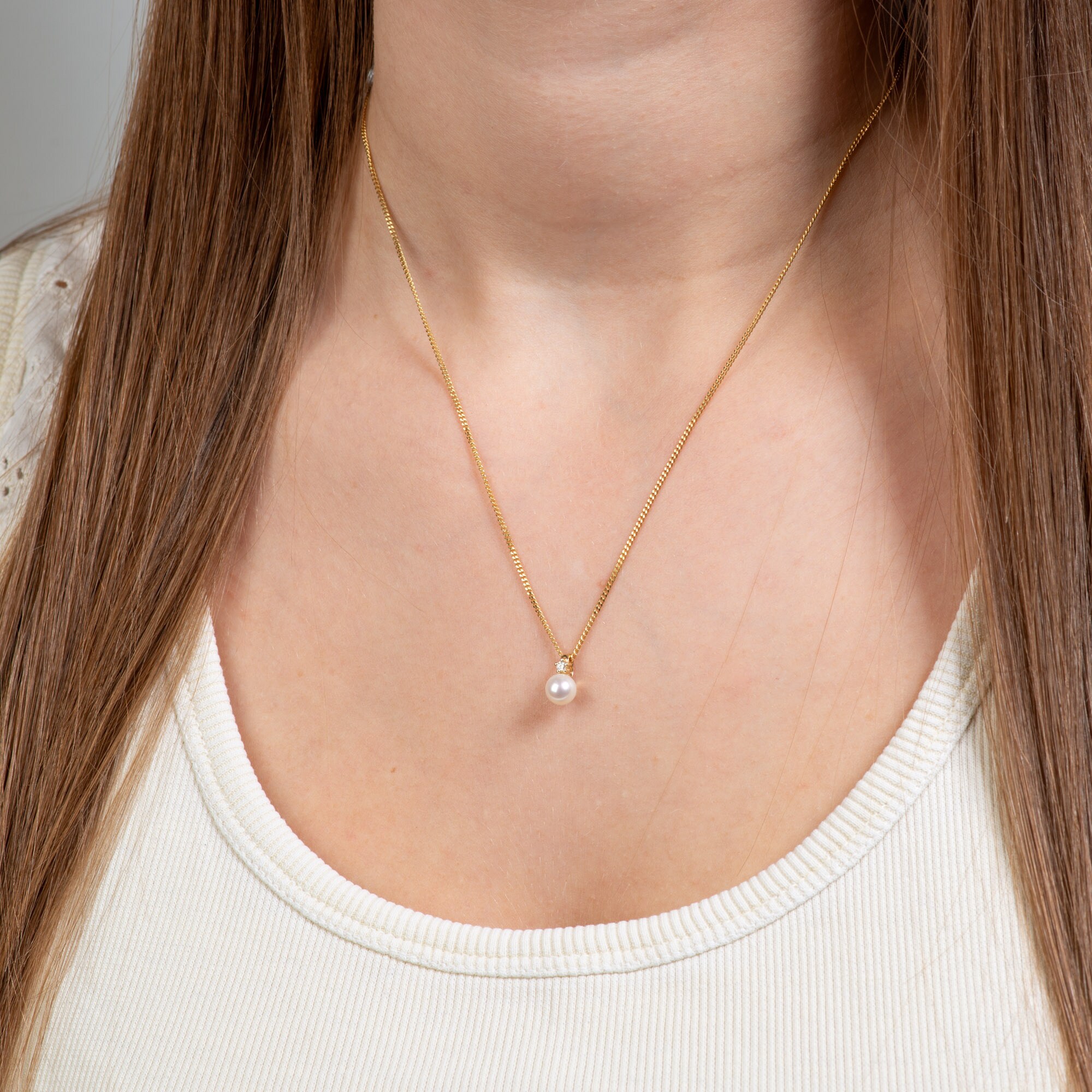 Orolino Halskette 585 Gold mit Brillant 0,03ct. + Perle weiß 6,5-7mm