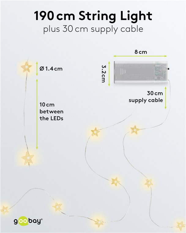(2.2m) 20 LED's Weihnachts Deko Lichterkette Sternen Winter Beleuchtung Batteriebetrieben (60332) - Warmweiss