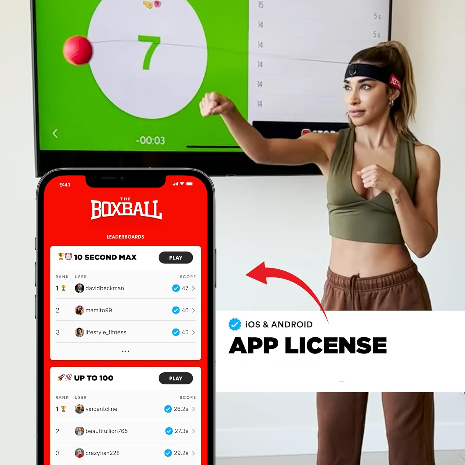 (3-tlg. Set) The Boxball Fokus Reflex Ball Box Training Quick Puncher Reaktionsball   Kopfband inkl. App Lizenz für iOS/Android