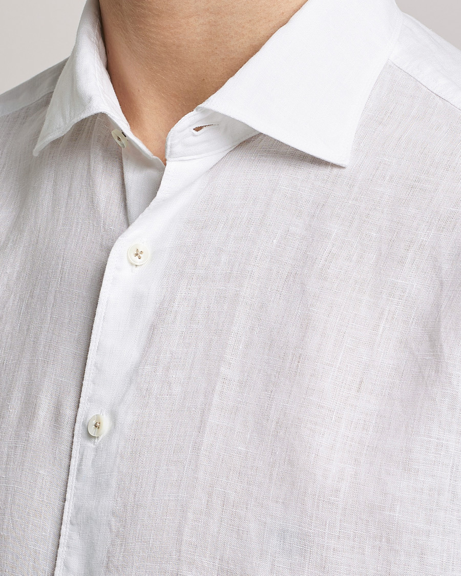 Stenströms Fitted Body Cut Away Linen Shirt White