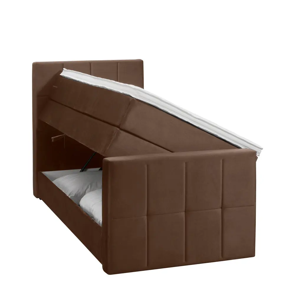 Boxspring met opbergruimte en voetbord Liv geblokt - bruin - 90x200cm