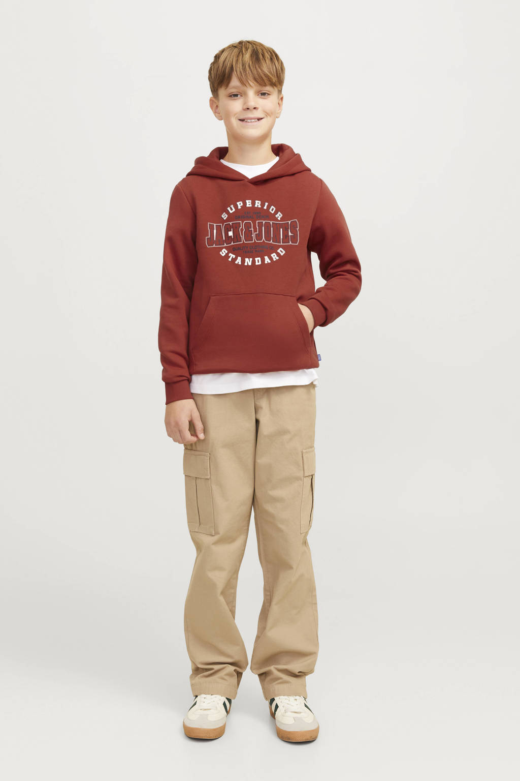 JACK & JONES hoodie JJELOGO met logo donkerrood