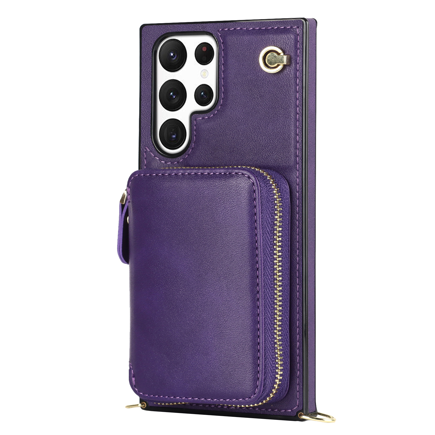 Samsung Galaxy S23 Ultra 5G Necklace Leder Schutz Hülle mit Kartenfächer   Handykette (140cm) - Violett