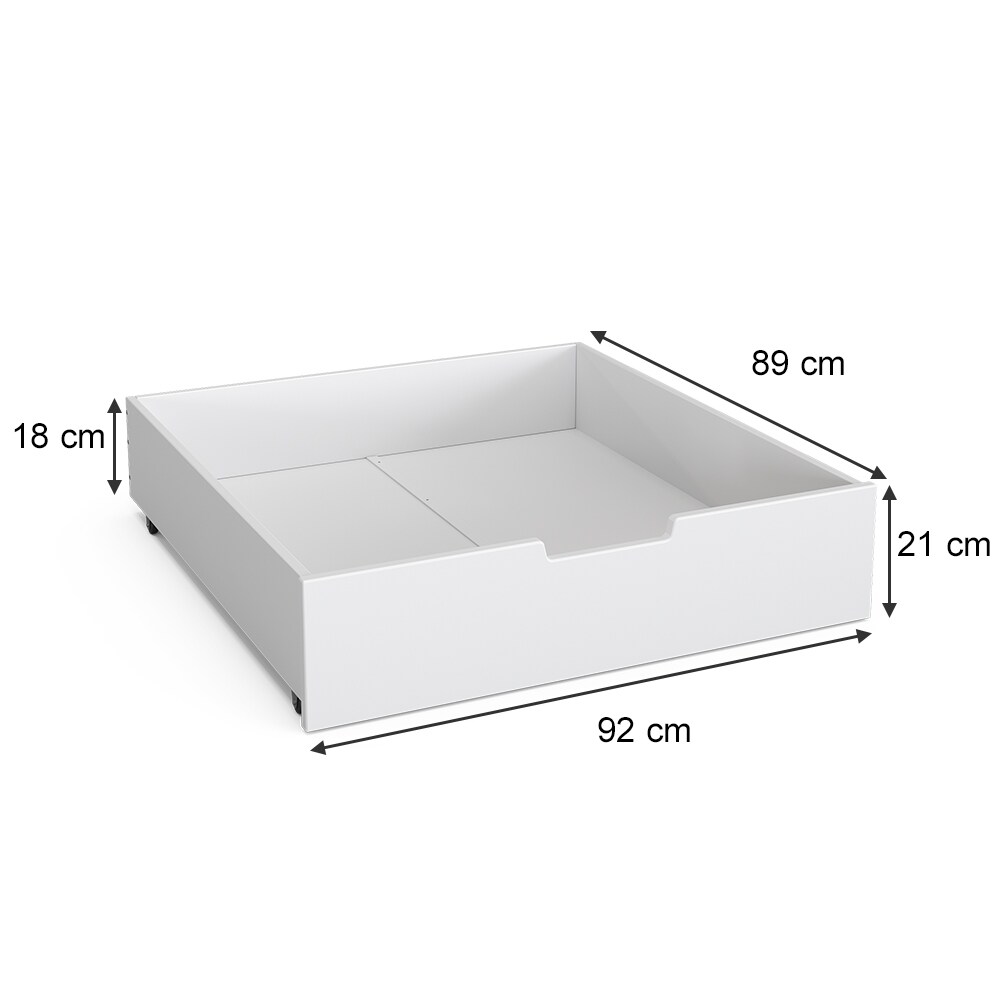 VitaliSpa Bettschublade Schubladenbett Aufbewahrung Teddy Tom weiß 92x21 cm Kinderzimmer Bett Zubehör Spielzeug Ablage Buche Massivholz rollbar Spielturmbett