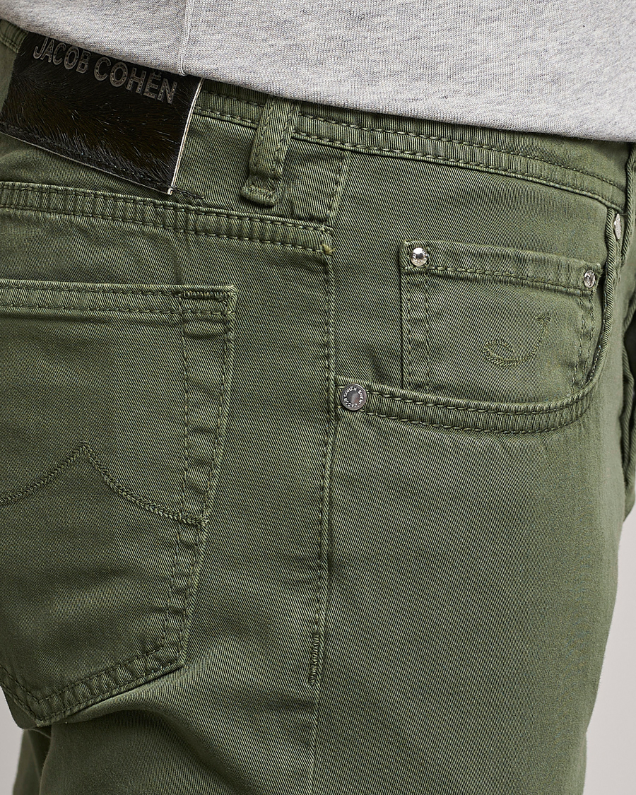 Jacob Cohën Bard Garment Dyed Gabardine Trousers Green