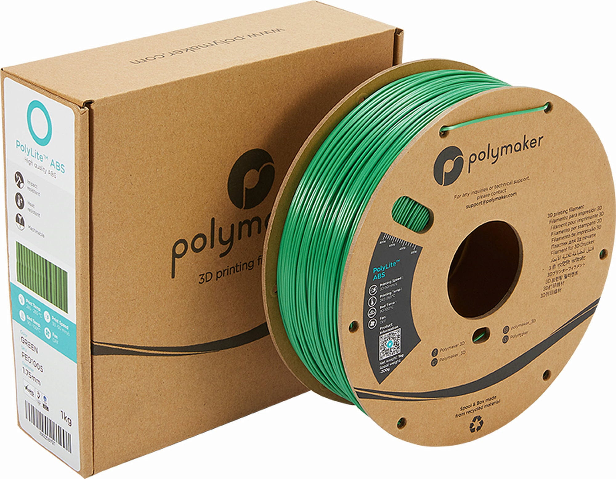 Polymaker  PolyLite ABS Green, 1,75 mm (1.000 g)    Außergewöhnliche Qualität mit PolyLite ABS in Grün