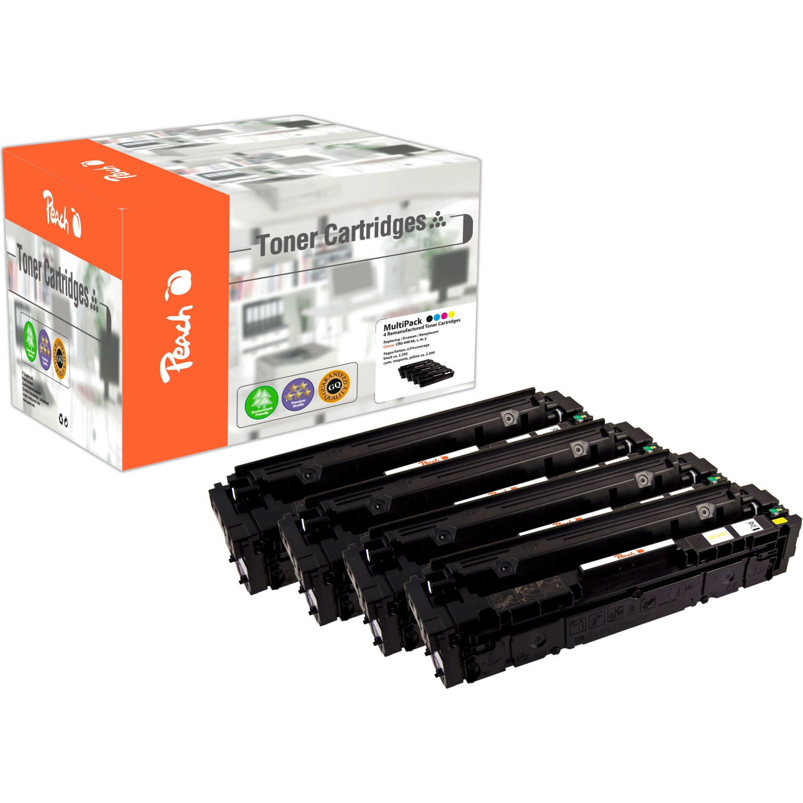 Peach HP 0464 Toner (bk, c/m/y) ersetzt Canon CRG-046, 1250C002, 1249C002, 1248C002, 1247C002 für z.B. Canon ISensys LBP -650 (wiederaufbereitet)