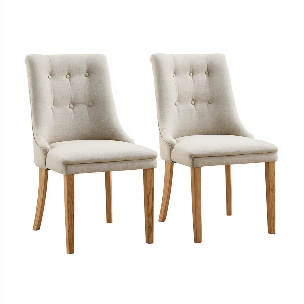 Esszimmerstuhl Set – Leinenpolsterung 50x60x90 cm – Creme – Klassisches Design
