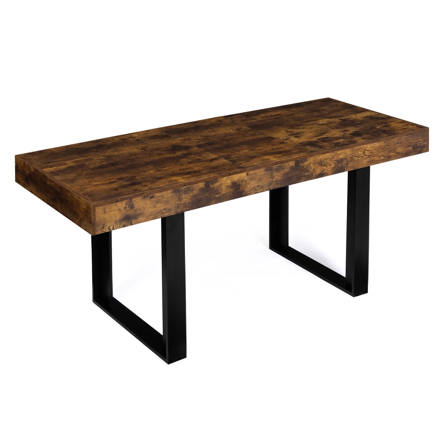 Table à manger extensible rectangle PHOENIX 4-8 personnes bois effet vieilli et noir 160-200 cm