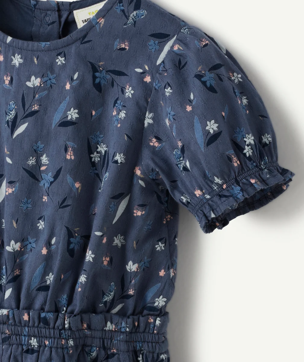 COMBISHORT BÉBÉ FILLE EN COTON BLEU NUIT IMPRIMÉE FLEURIE